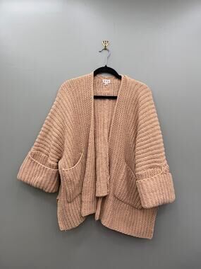 POL Chunky Knit Oversized Open Front Cardigan Beige Small Cozy